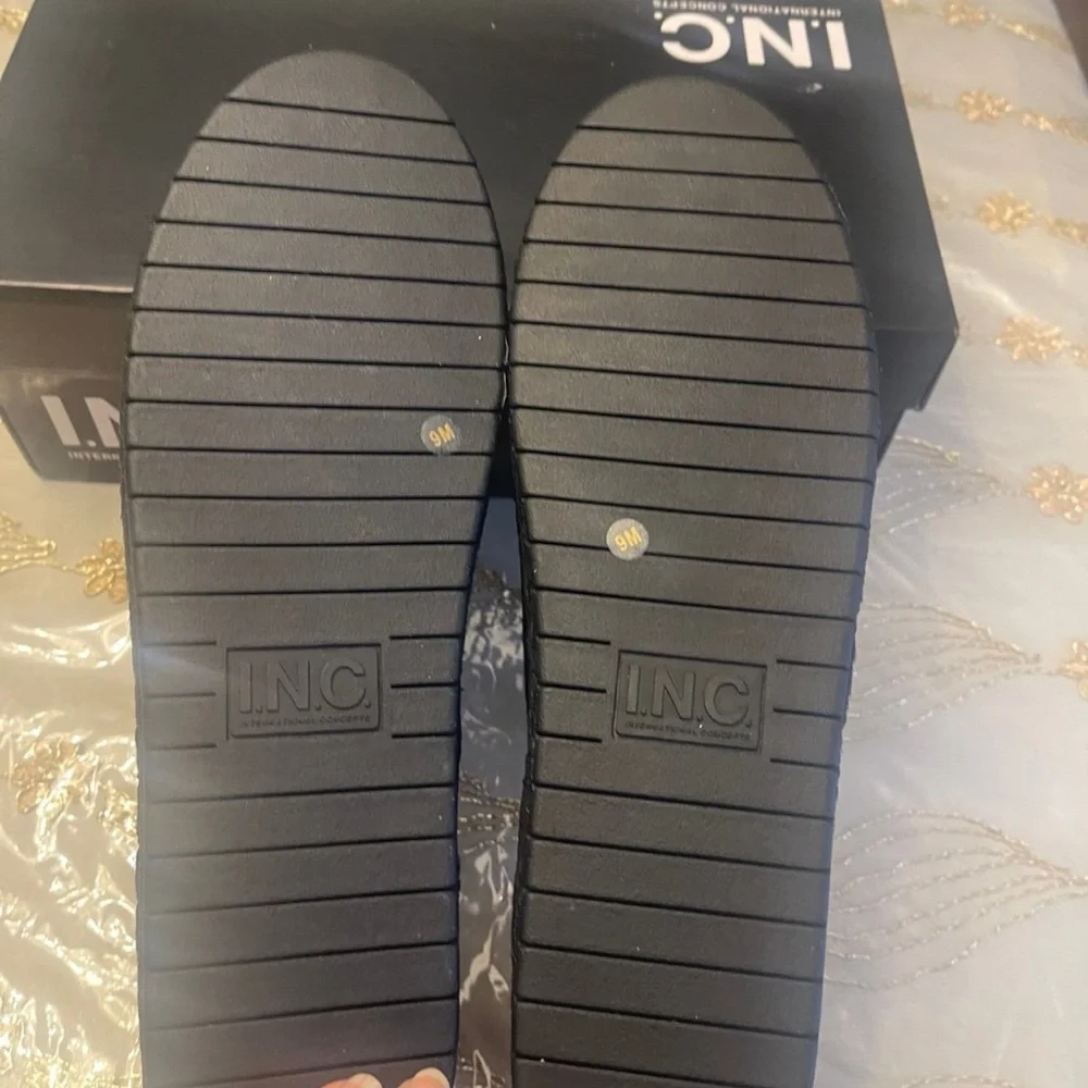 INC International Concepts Black Espadrille Loafers with Silver Accent Brooch